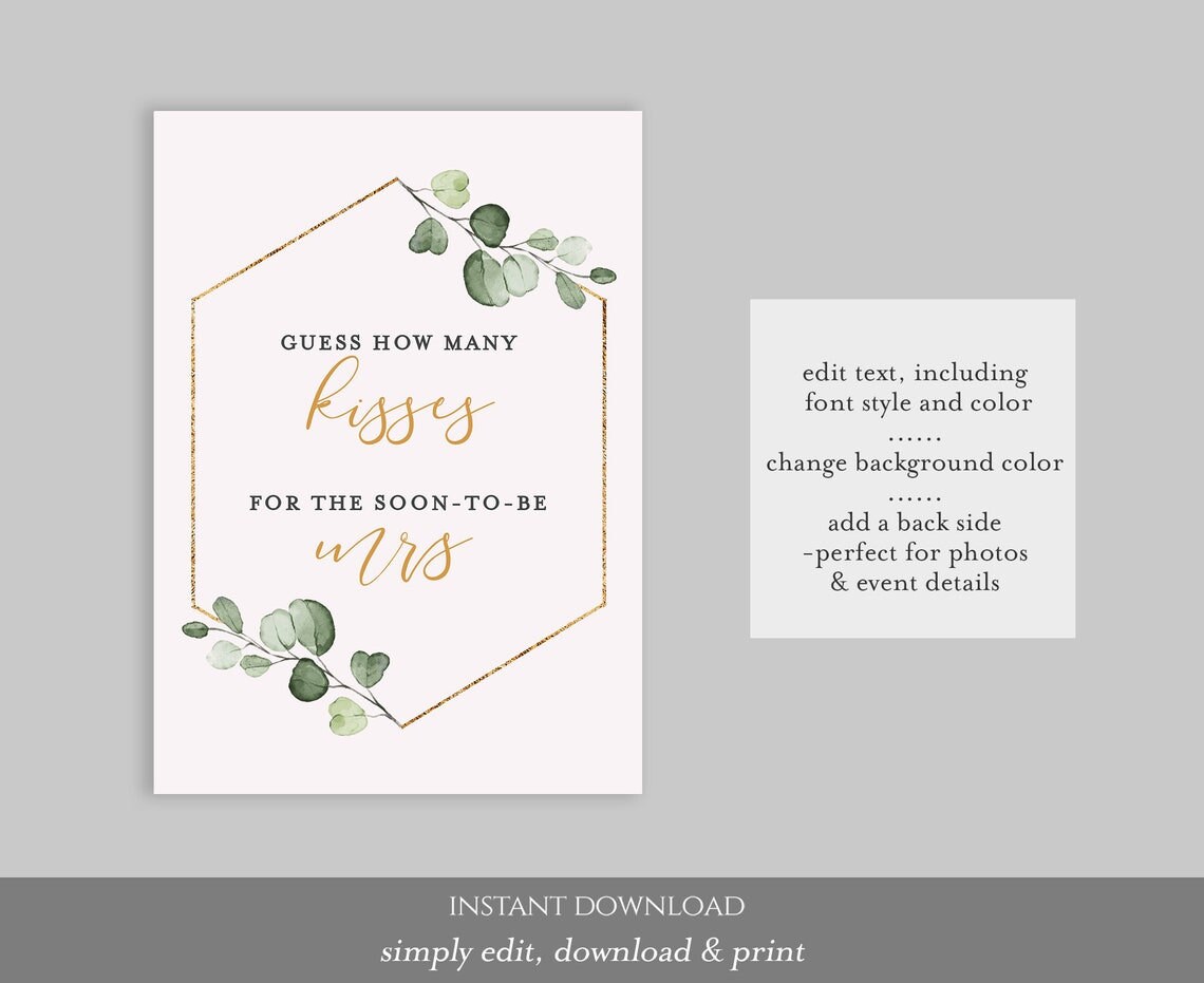 How Many Kisses Bridal Shower Game Hershey Kisses Game Etsy Canada