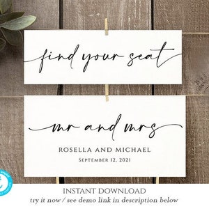 Mr and Mrs Template Calligraphy, Find Your Seat Template, Editable Find Your Seat 9x3, Editable Seating Chart, Mr and Mrs Printable, Heather