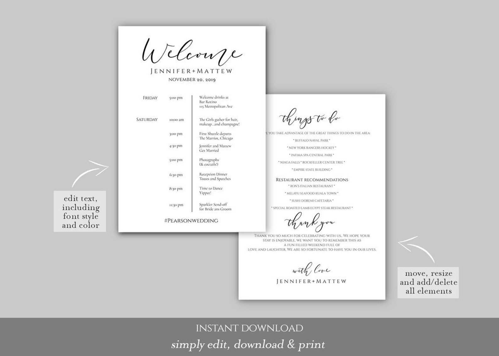 Printable Wedding Itinerary Template Wedding Weekend - Etsy