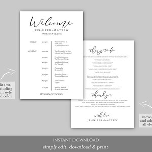 Printable Wedding Itinerary Template, Wedding Weekend Itinerary ...