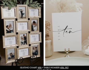 4x6 Photo Seating Chart Template Frame with Table Number Printable, Seating Plan Bundle, Heather