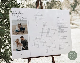Custom Wedding Crossword Game, Personalized Puzzle Game, Crossword with Photo, Minimalist Wedding Puzzle, Heather