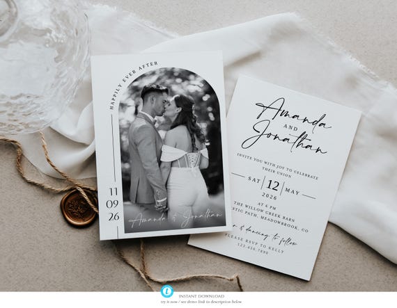 Wedding Photo Invitation Template, Editable Wedding double sided Invitation, Modern Wedding Invite With Picture DIY