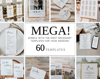 Large Wedding Bundle Mega Template, Big Invitation Bundle, Editable Wedding Bundle Sign Template 60 Ultimate Wedding Bundle, Heather
