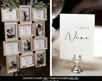 4x6 Photo Seating Chart Template Frame with Table Number Printable, Seating Plan Bundle, Heather