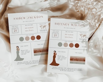 Modern Bridesmaid Info Card Template: Terracotta Bridal Party, Nova
