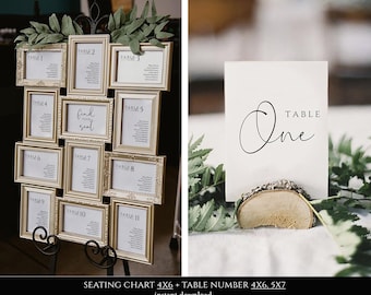 4x6 Photo Seating Chart Template Frame with Table Number Printable, Seating Plan Bundle, Heather