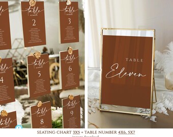 3x5 Seating Chart Terracotta Template with Table Number Printable, Burnt Orange Seating Plan Bundle, Heather