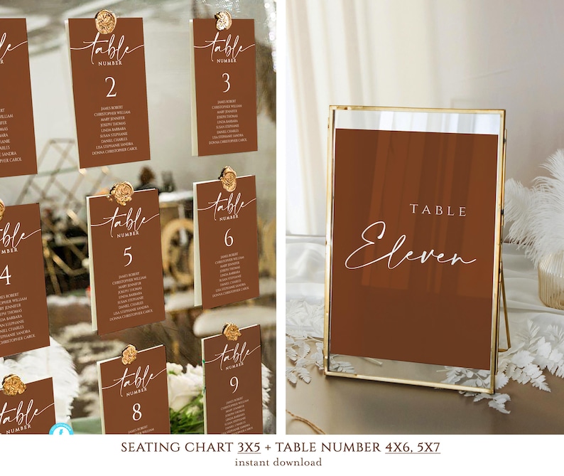 3x5 Seating Chart Terracotta Template With Table Number Printable ...