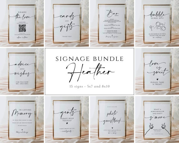 Minimalist Wedding Signs Bundle, 15 Modern Wedding Signs Template, Minimalist Wedding Signs, Reception Signage Bundle, Boho Signs, Heather