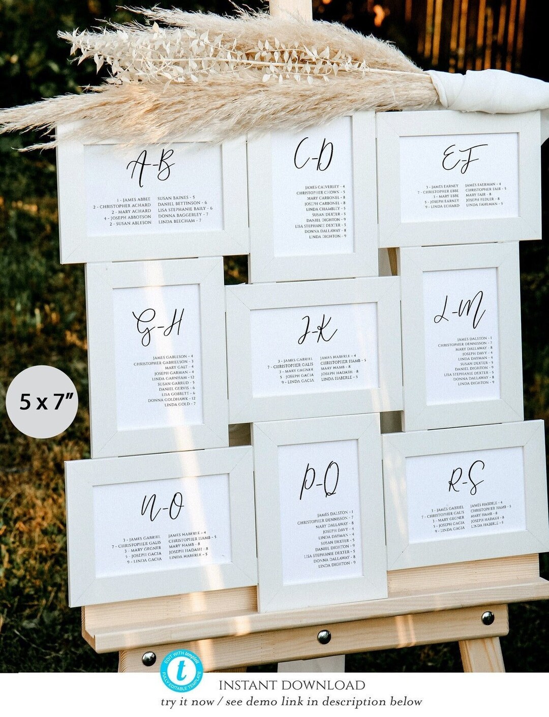 5x7 Alphabetical Seating Chart Template Calligraphy, Seating Chart ...
