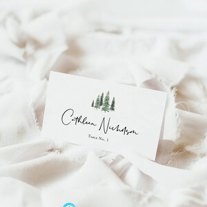 Rustic Place Card Template, Pine Tree Table Wedding, Winter Place Cards, Escort Cards, Reserved Seating Card Rustic Tree, Tent Card, Chloe