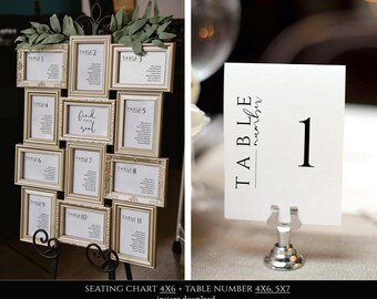 4x6 Photo Seating Chart Template Frame with Table Number Printable, Seating Plan Bundle, Heather