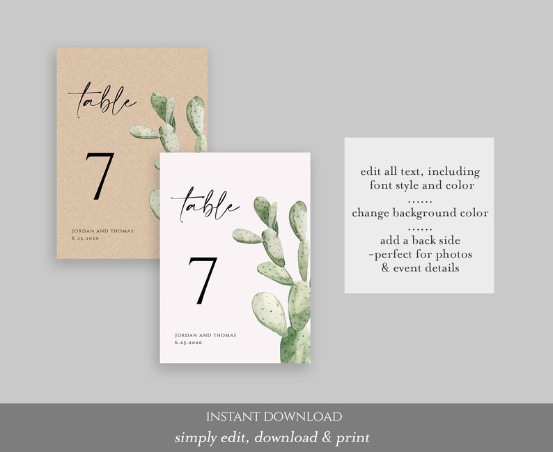 Cactus Table Number Card, Bohemian Table Number, Printable Table ...