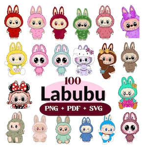 100 Labubu Design PNG Bundle |Kawaii Cute Digital Stickers |cute labubu png | labubu figures Art | labubu download | Labubu PNG Clipart