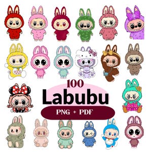 Labubu PNG Bundle: 100 Kawaii Stickers, Clipart & Digital Art image 1