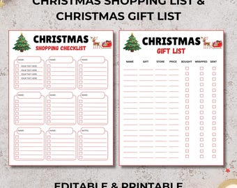 Weihnachts-Einkaufsliste Printable | Weihnachts-Liste für die Weihnachtseinkäufe | Weihnachtsgeschenkliste | Weihnachts-Planer | Weihnachten druckbare PDF