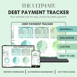 Monitoraggio del pagamento del debito in Excel e Fogli Google / Foglio di calcolo per il rimborso a valanga e a valanga / Monitoraggio di carte di credito e prestiti / Pianificatore senza debiti