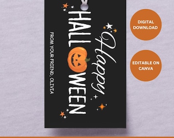 Editable Happy Halloween Tags | Festive Halloween Party Tags | Custom Halloween Tag | Trick Or Treat Tag Printable