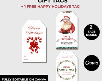 Merry Christmas Gift Tags Sets Editable | Santa Gift Tags Editable | Editable Christmas Favor Tags print | Christmas Printable Labels