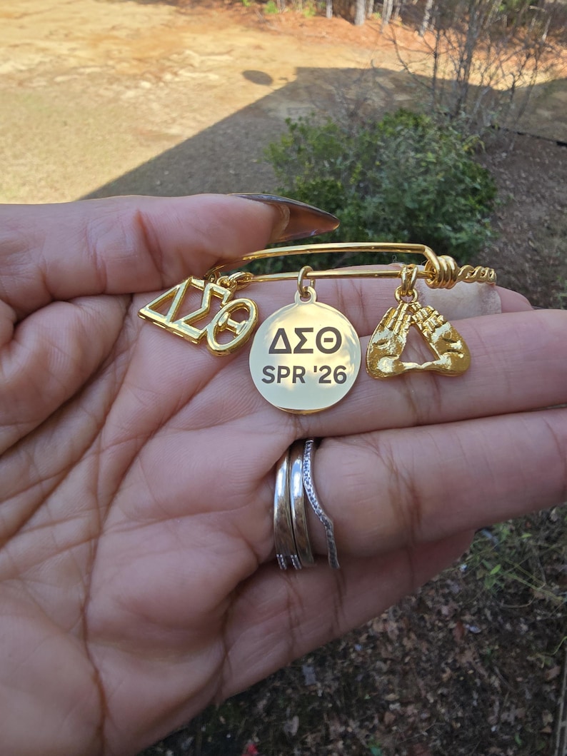 Delta Sigma Theta SPR 26 adjustable cuff Bracelet - HBCU Sorority Bracelet - African American Sorority - Sorority Birthday Gifts Gold Charm Bracelet