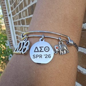 Delta Sigma Theta SPR 26 adjustable cuff Bracelet - HBCU Sorority Bracelet - African American Sorority - Sorority Birthday Gifts Elephnt Chrm Braclet