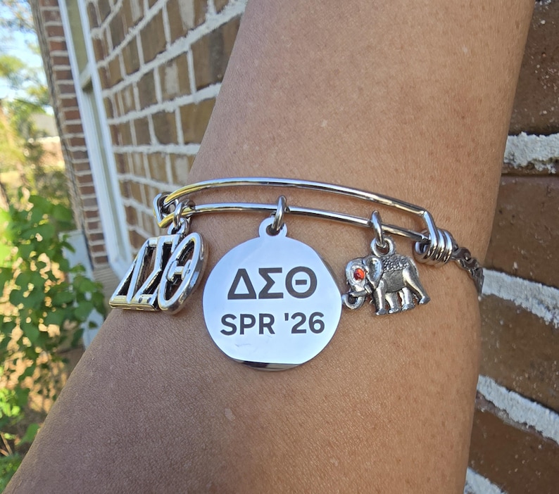 Delta Sigma Theta SPR 26 adjustable cuff Bracelet - HBCU Sorority Bracelet - African American Sorority - Sorority Birthday Gifts Elephnt Chrm Braclet