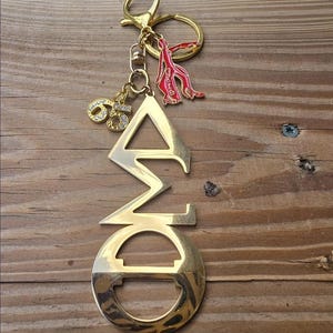Divine Nine Large Handbag Charm/Key Ring - Divine Nine Purse Charm - Sorority Charm/Key Ring - D9 Purse Charm Delta Greek Ltr Gold