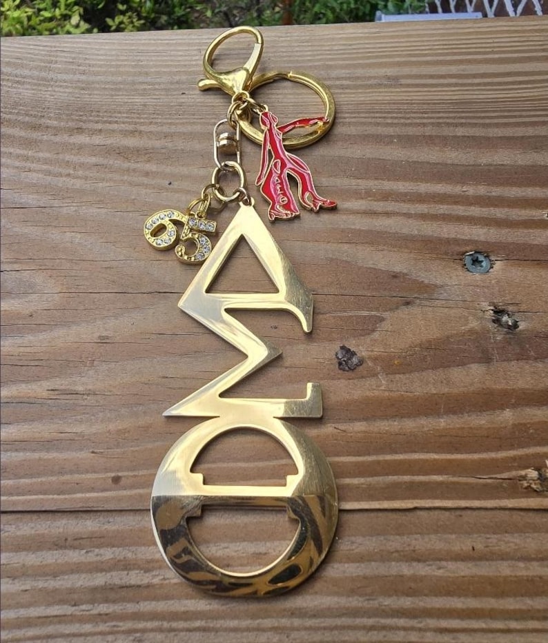 Divine Nine Large Handbag Charm/Key Ring - Divine Nine Purse Charm - Sorority Charm/Key Ring - D9 Purse Charm Delta Greek Ltr Gold