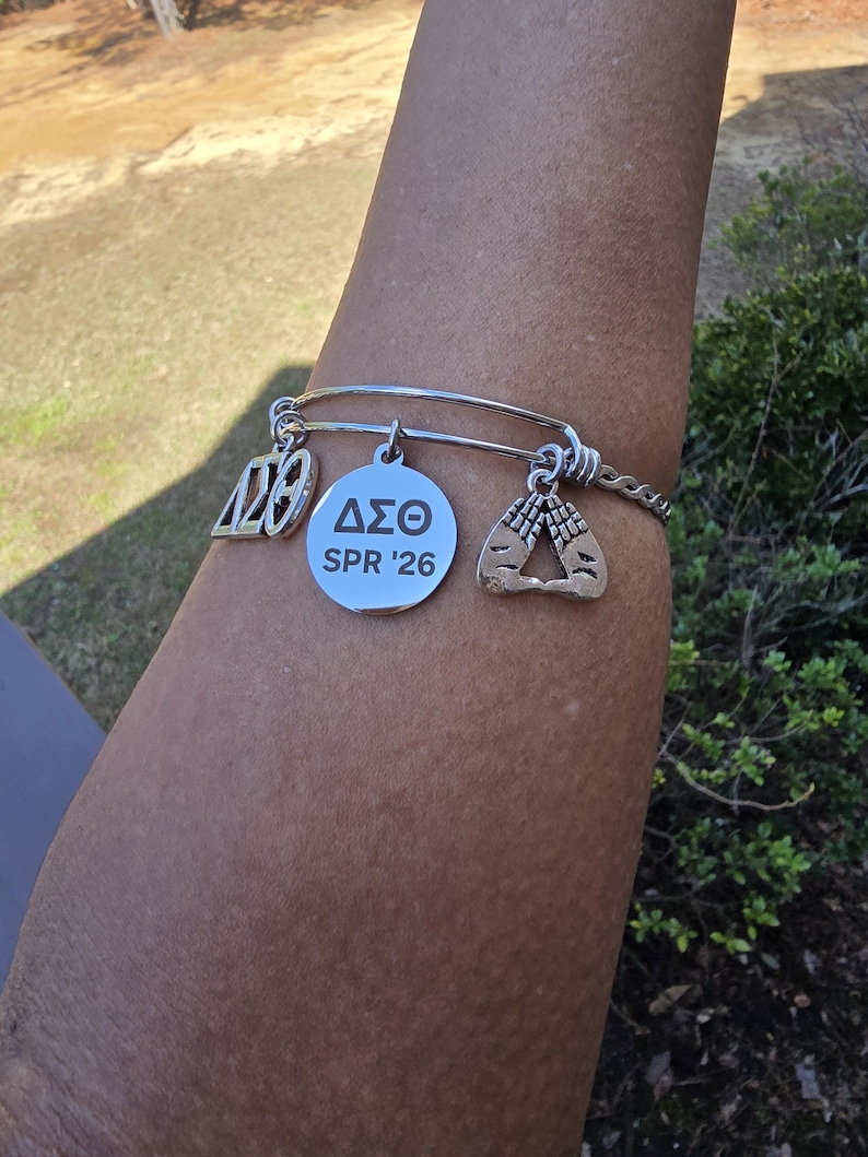 Delta Sigma Theta SPR 26 adjustable cuff Bracelet - HBCU Sorority Bracelet - African American Sorority - Sorority Birthday Gifts Slver Charm Bracelet