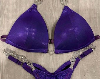 Ready to Ship / Final Sale Violet Micro Bikini posing suit with connectors,  Medium size, 34C/36B/32D molded cup bra top