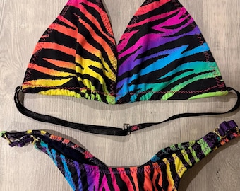 Rainbow Zebra basic Posing Suit - Small bikini micro cut Bottoms, Small Top