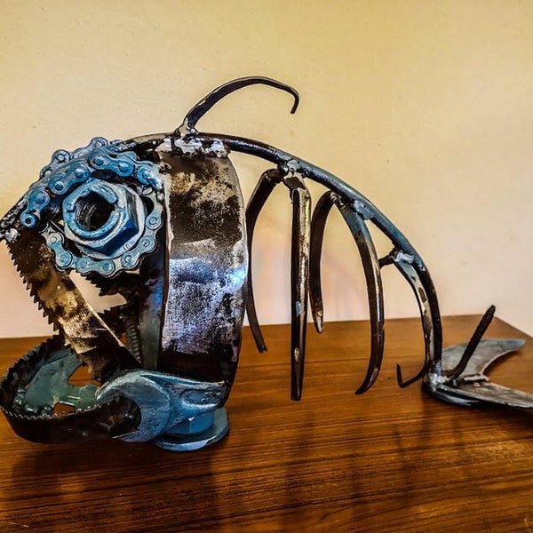 Sculpture en fer recyclé - Poisson "PEZTI DE MER" - art scrap metal - art contemporain - objets design