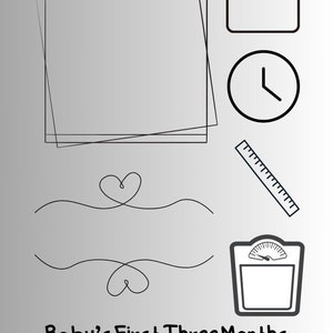 Op de afbeelding: Een printbaar babylogboek voor nieuwe ouders om de eerste drie maanden van hun baby bij te houden. Het logboek bevat pictogrammen voor datum, tijd, gewicht, lengte en hartslag.