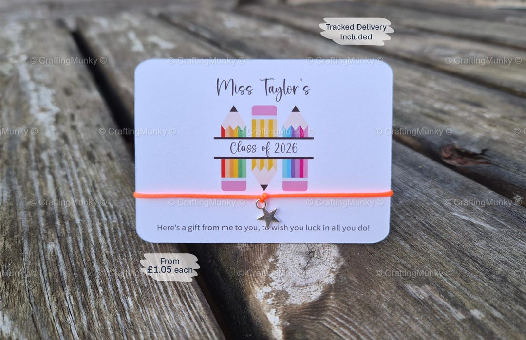 Personalised Class of 2026 Pencil Design Wish Bracelets for School ...