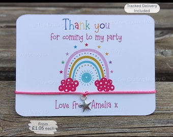Personalised colourful rainbow friendship bracelets for birthday party bag fillers and thank you favours
