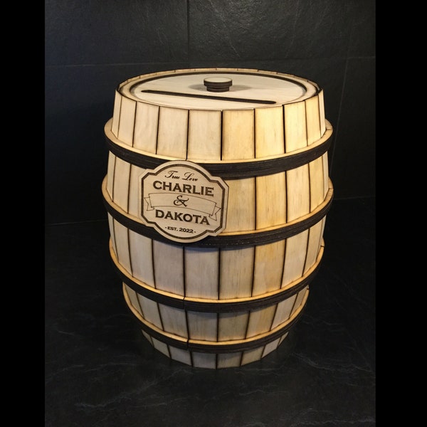 Whiskey Barrel Tarjeta de boda Caja Archivos cortados con láser SVG, Glowforge, Decoración de boda, 3 mm, 1/8 pulgadas, 2,75 mm, ai, pdf