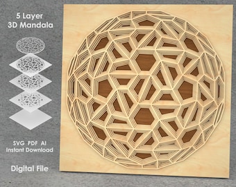 Multilayer Mandala SVG file, Laser cut Mandala, paper cut, 5 layer, Glowforge Ready