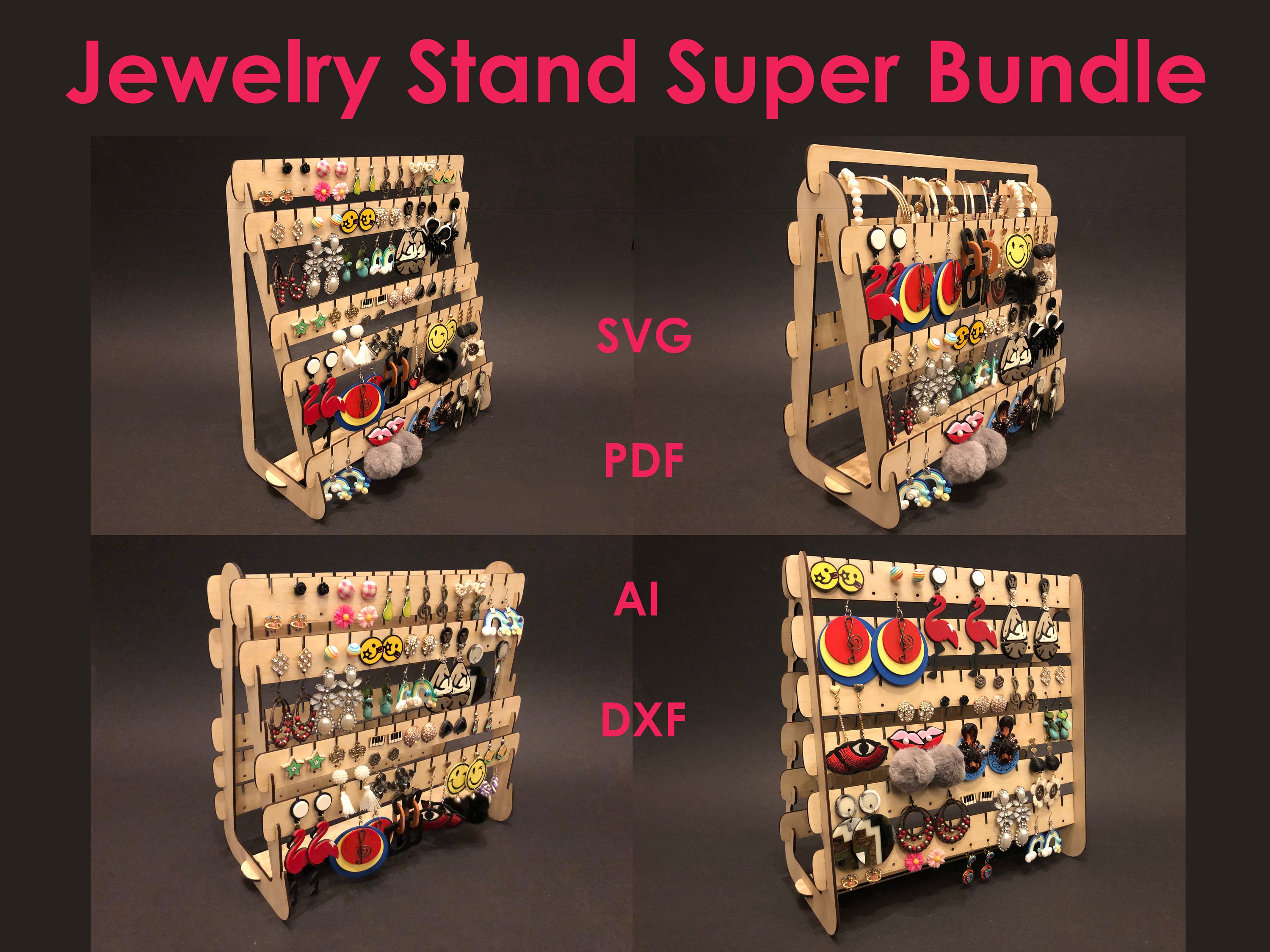 Jewelry Stand Laser Cut Files Super Bundle Svg Etsy