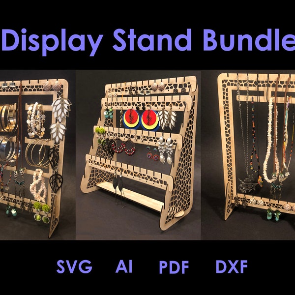 Jewelry Stand Laser Cut Files Bundle, Glowforge, svg, Jewelry Organizer, jewelry Display, pdf, dxf, ai, 3mm, 1/8 inch