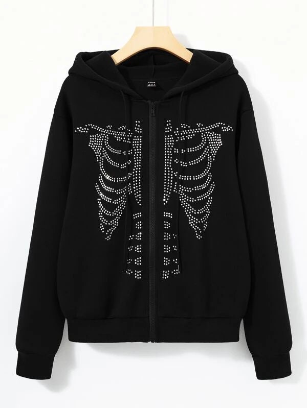 Skeleton Hoodie With Rhinestone - Etsy