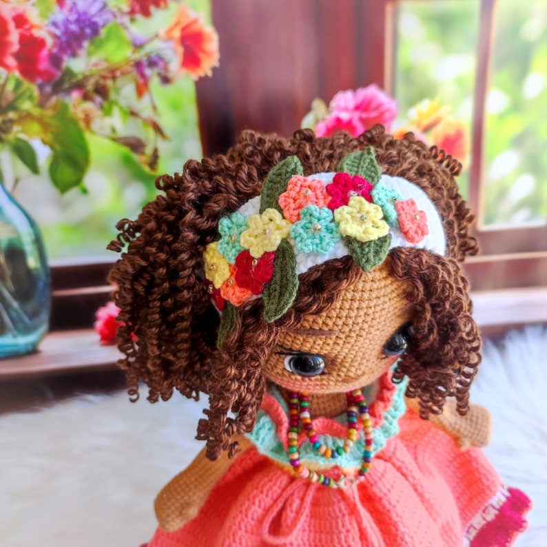 Amigurumi Dark Skin Doll, Crochet Black Doll, Amigurumi Doll for Sale, African & American Doll, Crochet doll Finished, Crochet doll for sale image 3