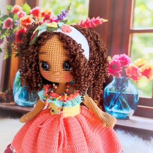 Amigurumi Dark Skin Doll, Crochet Black Doll, Amigurumi Doll for Sale, African & American Doll, Crochet doll Finished, Crochet doll for sale image 2