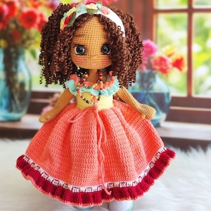 Amigurumi Dark Skin Doll, Crochet Black Doll, Amigurumi Doll for Sale, African & American Doll, Crochet doll Finished, Crochet doll for sale
