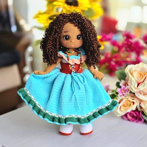 Muñeca Amigurumi de Piel Oscura, Muñeca Negra de Ganchillo, Muñeca Amigurumi en Venta, Muñeca Africana y Americana, Muñeca de Ganchillo Acabada, Muñeca de Ganchillo en Venta