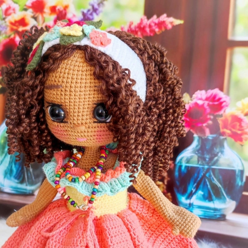 Amigurumi Dark Skin Doll, Crochet Black Doll, Amigurumi Doll for Sale, African & American Doll, Crochet doll Finished, Crochet doll for sale image 9