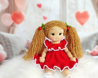 Amigurumi doll, Crochet Doll, Amigurumi Dolls For Sale, Stuffed Doll, Handmade Doll, Amigurumi Doll Finished, knitted curly doll