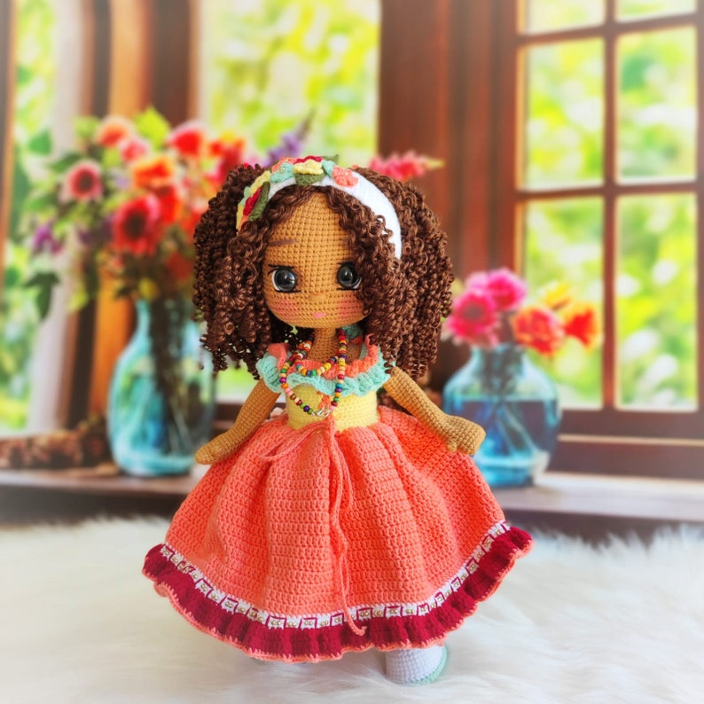 Amigurumi Dark Skin Doll, Crochet Black Doll, Amigurumi Doll for Sale, African & American Doll, Crochet doll Finished, Crochet doll for sale image 4