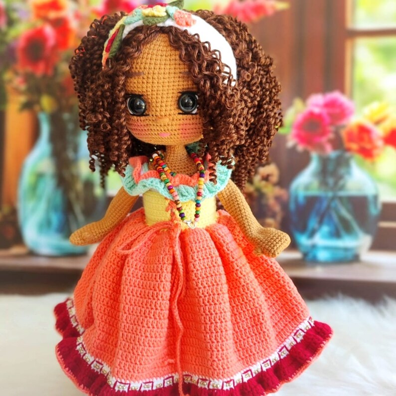Amigurumi Dark Skin Doll, Crochet Black Doll, Amigurumi Doll for Sale, African & American Doll, Crochet doll Finished, Crochet doll for sale image 5