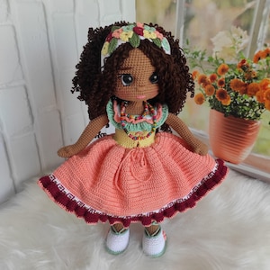 Amigurumi Dark Skin Doll, Crochet Black Doll, Amigurumi Doll for Sale, African & American Doll, Crochet doll Finished, Crochet doll for sale